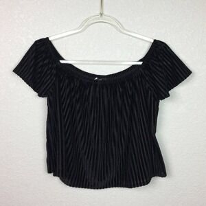 FOREVER 21 Black Velvet Ribbed Crop Top Sz L